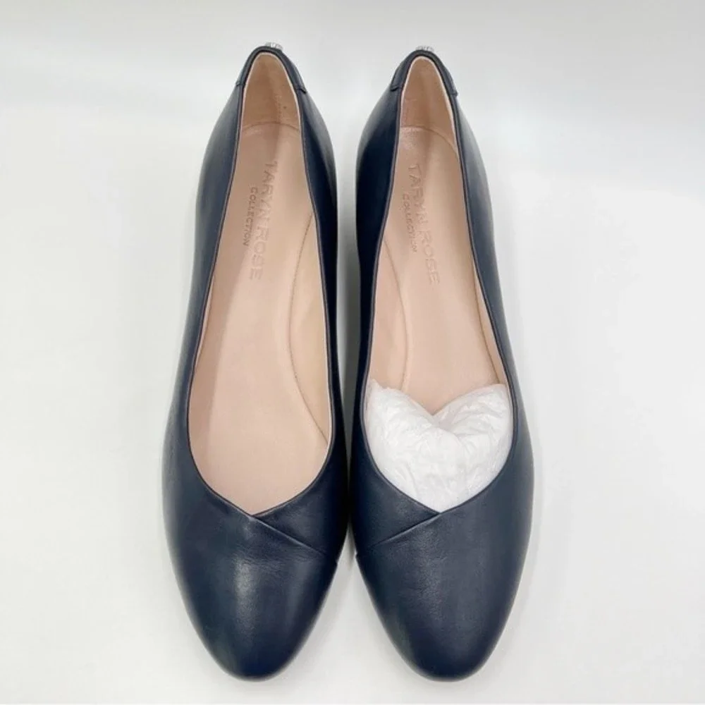 Taryn Rose Womens Size 9.5 Navy Dark Blue Leather Low Wedge Heels Pumps Shoes‎